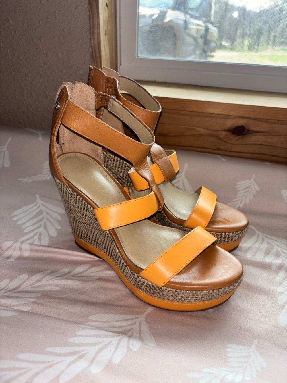 ANTONIO MELANI brown and Tan Woven Wedge Sandals